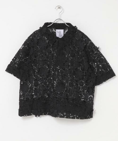 URBAN RESEARCH DOORS / アーバンリサーチ ドアーズ シャツ・ブラウス | LAYAS　LACE SKIPPER SHORT-SLEEVE PULLOVER（ブラック）