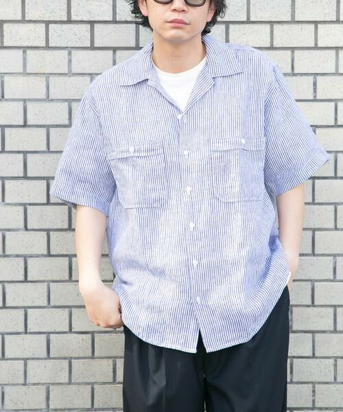 URBAN RESEARCH DOORS / アーバンリサーチ ドアーズ シャツ・ブラウス | FORK&SPOON　フレンチリネンオープンカラーショートスリーブシャツ（ブルー系その他）