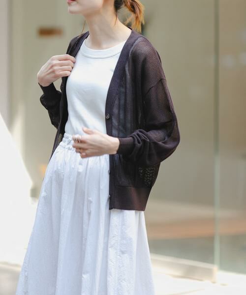 URBAN RESEARCH DOORS / アーバンリサーチ ドアーズ カーディガン・ボレロ | FORK&SPOON　ペーパーニットカーディガン（ブラウン）