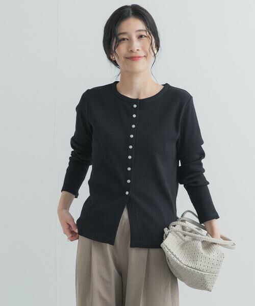 URBAN RESEARCH DOORS / アーバンリサーチ ドアーズ カーディガン・ボレロ | リブボタンカットカーディガン（ブラック）