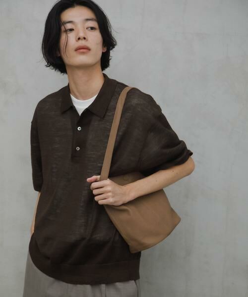 URBAN RESEARCH DOORS / アーバンリサーチ ドアーズ ポロシャツ | Ramie High Gauge KnitPolo（ブラウン）