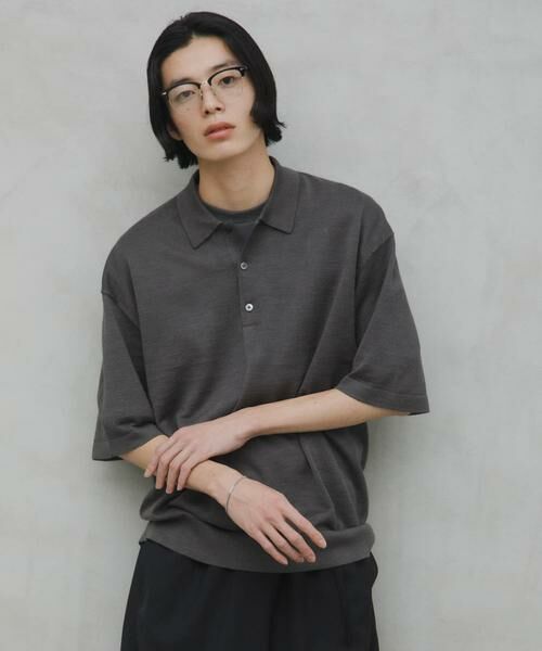 URBAN RESEARCH DOORS / アーバンリサーチ ドアーズ ポロシャツ | Ramie High Gauge KnitPolo（チャコールグレー）