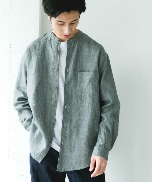 URBAN RESEARCH DOORS / アーバンリサーチ ドアーズ シャツ・ブラウス | シルケットリネン バンドカラーロングスリーブシャツ（チェック）