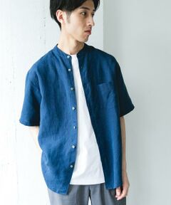 URBAN RESEARCH DOORS / アーバンリサーチ ドアーズ シャツ・ブラウス | シルケットリネン バンドカラーショートスリーブシャツ