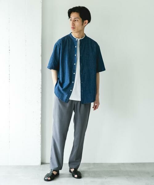 URBAN RESEARCH DOORS / アーバンリサーチ ドアーズ シャツ・ブラウス | リネンブレンド デニムバンドショートスリーブシャツ | 詳細7