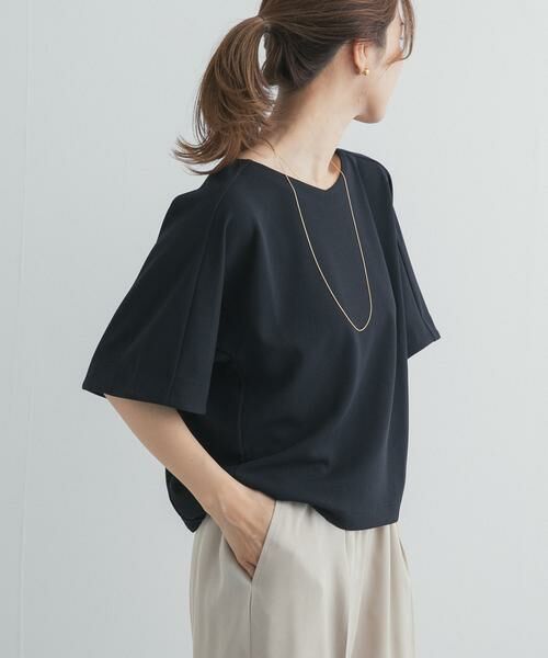 URBAN RESEARCH DOORS / アーバンリサーチ ドアーズ Tシャツ | カットジョーゼットVネックプルオーバー（ブラック）