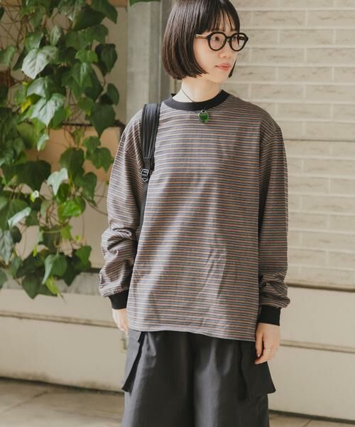 URBAN RESEARCH DOORS / アーバンリサーチ ドアーズ Tシャツ | 『スタッフ企画』マルチボーダーロングTシャツ（ブラウン）