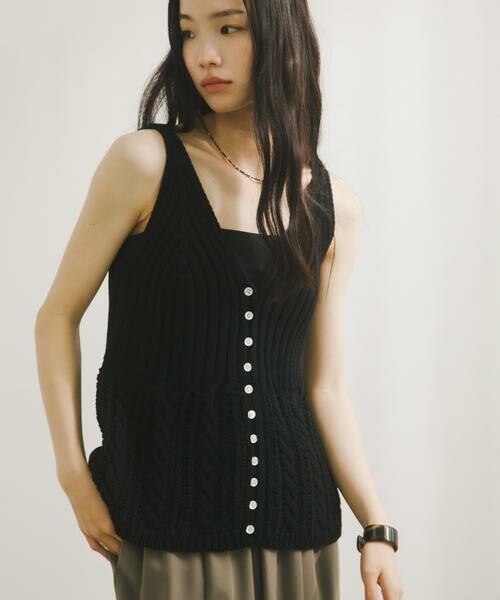 URBAN RESEARCH DOORS / アーバンリサーチ ドアーズ ベスト | Button Cotton Knit Vest（ブラック）