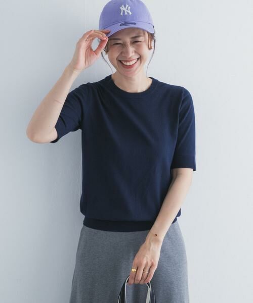 URBAN RESEARCH DOORS / アーバンリサーチ ドアーズ ニット・セーター | 『UR TECH ひやサラクール』コットンハーフスリーブKNIT（ネイビー）