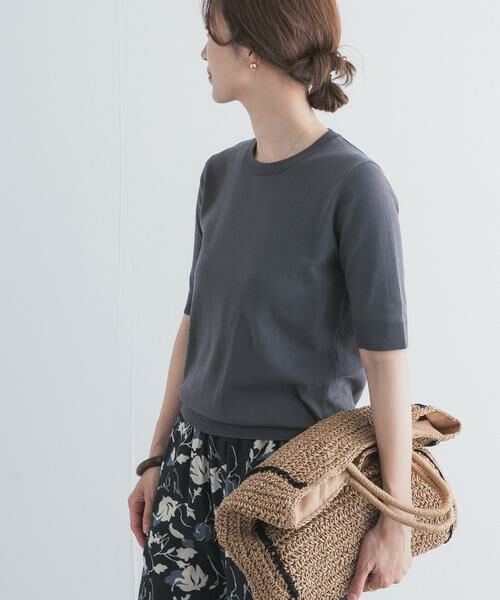 URBAN RESEARCH DOORS / アーバンリサーチ ドアーズ ニット・セーター | 『UR TECH ひやサラクール』コットンハーフスリーブKNIT（チャコールグレー）