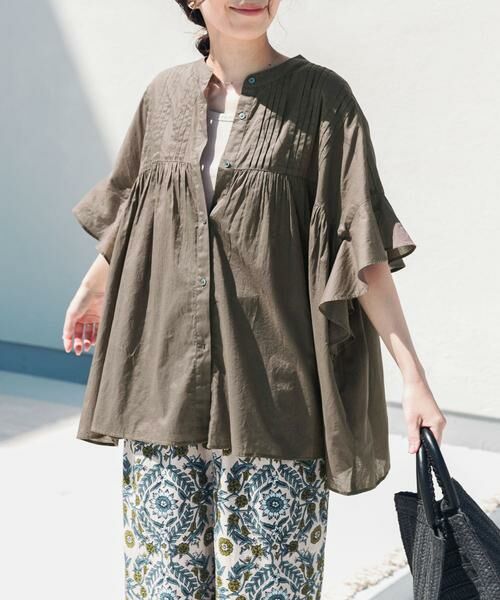 URBAN RESEARCH DOORS / アーバンリサーチ ドアーズ シャツ・ブラウス | 『WEB/一部店舗限定カラー』コットンボイルピンタックフレアスリーブブラウス | 詳細1