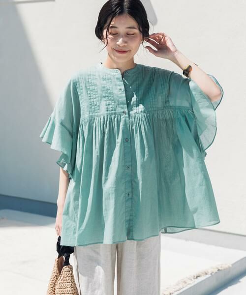 URBAN RESEARCH DOORS / アーバンリサーチ ドアーズ シャツ・ブラウス | 『WEB/一部店舗限定カラー』コットンボイルピンタックフレアスリーブブラウス | 詳細10