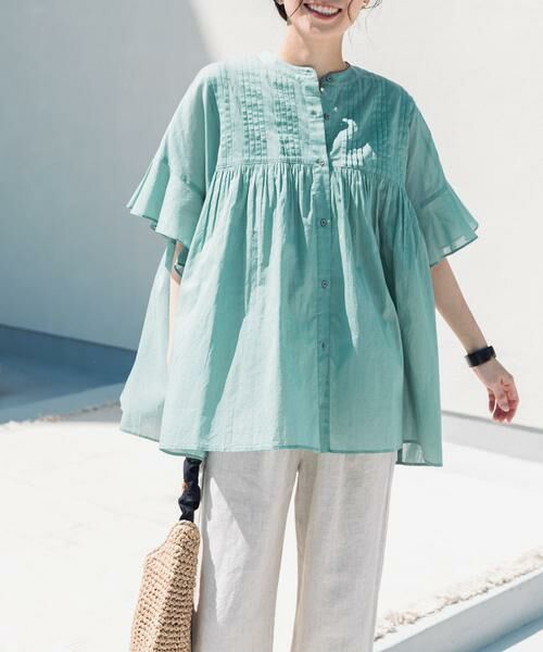 URBAN RESEARCH DOORS / アーバンリサーチ ドアーズ シャツ・ブラウス | 『WEB/一部店舗限定カラー』コットンボイルピンタックフレアスリーブブラウス | 詳細14