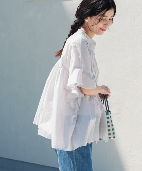 URBAN RESEARCH DOORS / アーバンリサーチ ドアーズ シャツ・ブラウス | 『WEB/一部店舗限定カラー』コットンボイルピンタックフレアスリーブブラウス（グレー系その他）