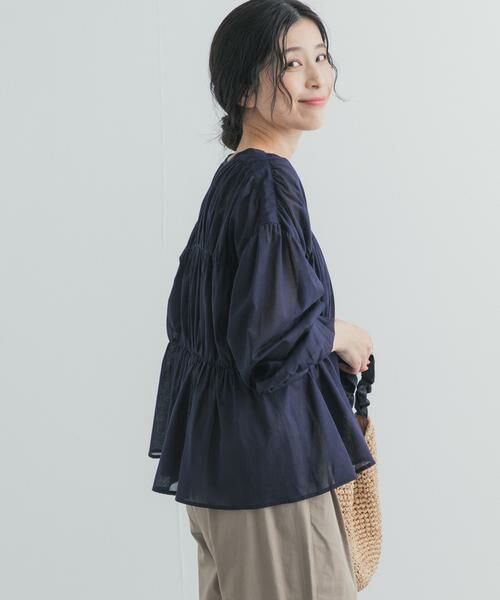 URBAN RESEARCH DOORS / アーバンリサーチ ドアーズ シャツ・ブラウス | 『UR TECH』コットンギャザーVネックブラウス | 詳細1