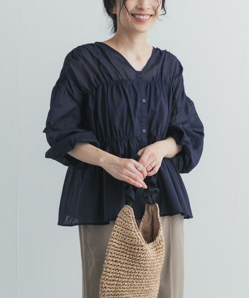 URBAN RESEARCH DOORS / アーバンリサーチ ドアーズ シャツ・ブラウス | 『UR TECH』コットンギャザーVネックブラウス | 詳細2