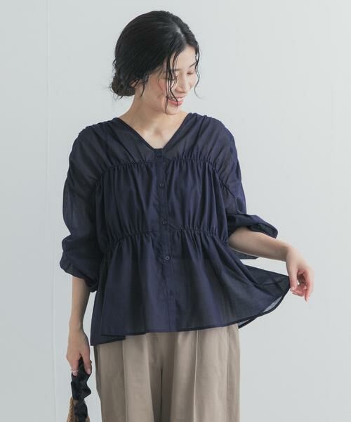 URBAN RESEARCH DOORS / アーバンリサーチ ドアーズ シャツ・ブラウス | 『UR TECH』コットンギャザーVネックブラウス | 詳細3