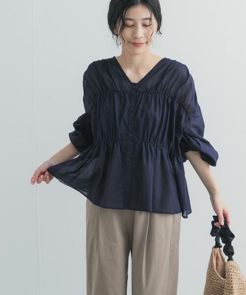 URBAN RESEARCH DOORS / アーバンリサーチ ドアーズ シャツ・ブラウス | 『UR TECH』コットンギャザーVネックブラウス | 詳細4