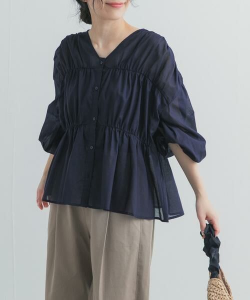URBAN RESEARCH DOORS / アーバンリサーチ ドアーズ シャツ・ブラウス | 『UR TECH』コットンギャザーVネックブラウス | 詳細5