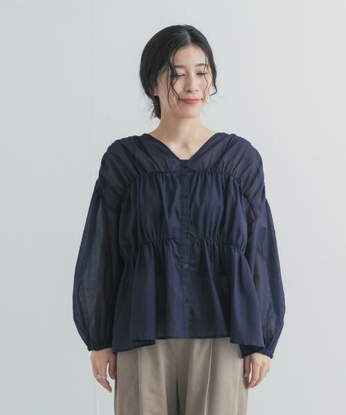 URBAN RESEARCH DOORS / アーバンリサーチ ドアーズ シャツ・ブラウス | 『UR TECH』コットンギャザーVネックブラウス | 詳細8