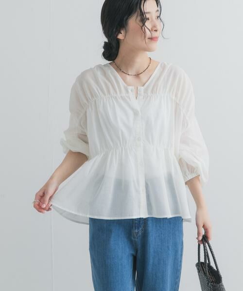 URBAN RESEARCH DOORS / アーバンリサーチ ドアーズ シャツ・ブラウス | 『UR TECH』コットンギャザーVネックブラウス | 詳細28