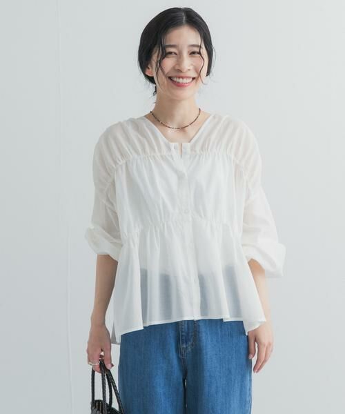 URBAN RESEARCH DOORS / アーバンリサーチ ドアーズ シャツ・ブラウス | 『UR TECH』コットンギャザーVネックブラウス | 詳細29