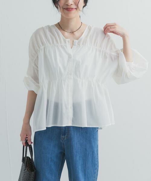 URBAN RESEARCH DOORS / アーバンリサーチ ドアーズ シャツ・ブラウス | 『UR TECH』コットンギャザーVネックブラウス | 詳細30