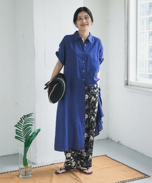URBAN RESEARCH DOORS / アーバンリサーチ ドアーズ ワンピース | リネン半袖シャツワンピース（ロイヤルブルー）