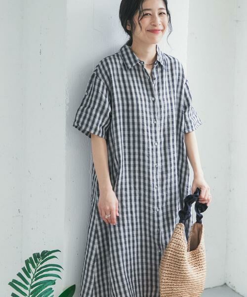 URBAN RESEARCH DOORS / アーバンリサーチ ドアーズ ワンピース | リネン半袖シャツワンピース（チェック）