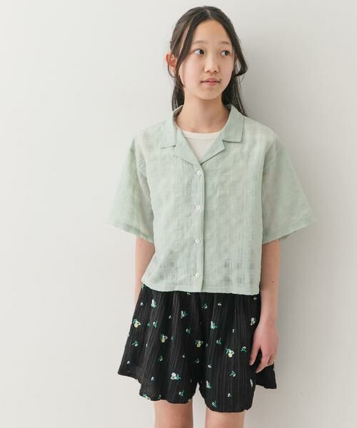 URBAN RESEARCH DOORS / アーバンリサーチ ドアーズ トップス | 『150サイズ』シアーチェックオープンカラーシャツ(KIDS)（ミント）