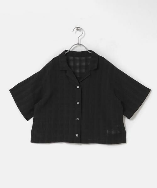 URBAN RESEARCH DOORS / アーバンリサーチ ドアーズ トップス | 『150サイズ』シアーチェックオープンカラーシャツ(KIDS)（ブラック）