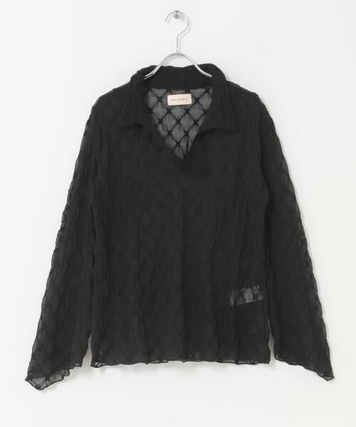 URBAN RESEARCH DOORS / アーバンリサーチ ドアーズ シャツ・ブラウス | MEYAME　LACE SKIPPER BLOUSE（ブラック）