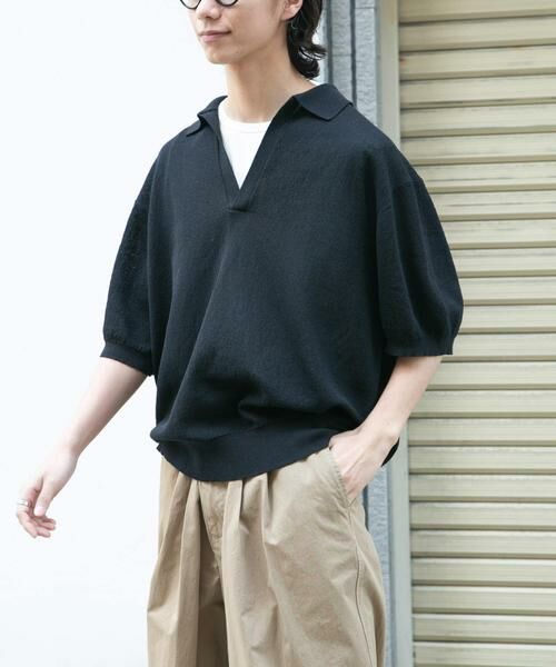 URBAN RESEARCH DOORS / アーバンリサーチ ドアーズ ニット・セーター | FORK&SPOON　リネンブレンドスキッパーニット（ブラック）