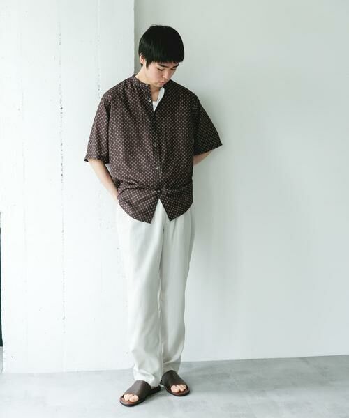 URBAN RESEARCH DOORS / アーバンリサーチ ドアーズ シャツ・ブラウス | バンドカラーショートスリーブ 総柄シャツ | 詳細4