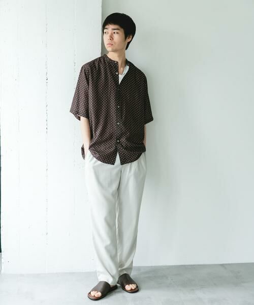 URBAN RESEARCH DOORS / アーバンリサーチ ドアーズ シャツ・ブラウス | バンドカラーショートスリーブ 総柄シャツ | 詳細5