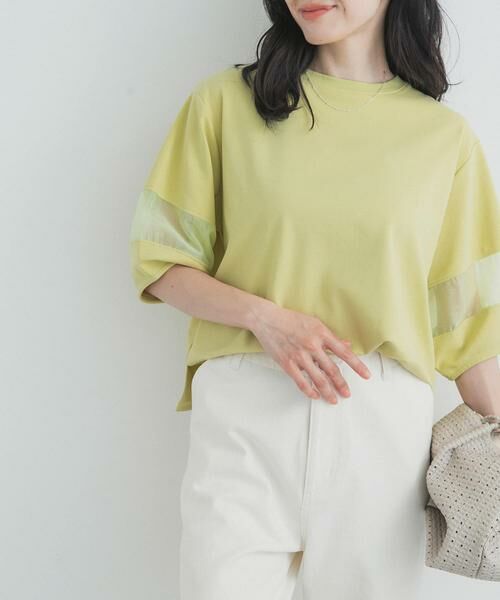 URBAN RESEARCH DOORS / アーバンリサーチ ドアーズ Tシャツ | 異素材ドッキングスリーブプルオーバー（グリーン系その他）