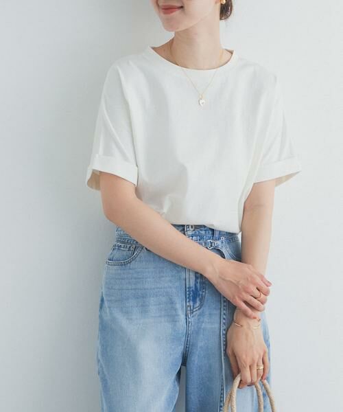 URBAN RESEARCH DOORS / アーバンリサーチ ドアーズ Tシャツ | 『UR TECH』コットンロールスリーブプルオーバー（オフホワイト）