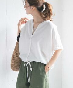 URBAN RESEARCH DOORS / アーバンリサーチ ドアーズ シャツ・ブラウス | リネンフレンチスリーブドロストブラウス