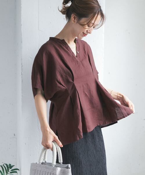 URBAN RESEARCH DOORS / アーバンリサーチ ドアーズ シャツ・ブラウス | リネンウエストタックスキッパーブラウス（ボルドー）