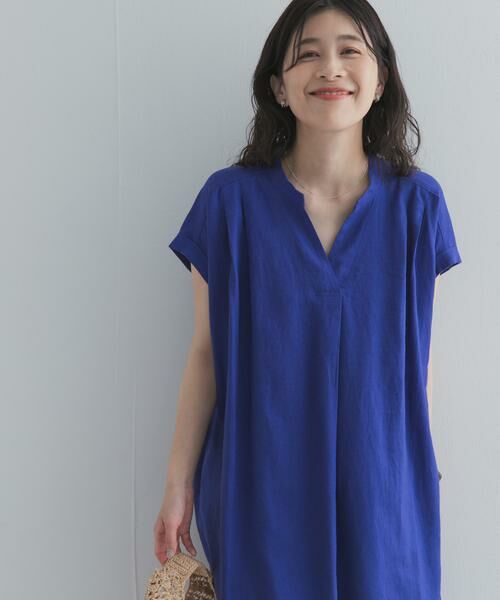 URBAN RESEARCH DOORS / アーバンリサーチ ドアーズ ワンピース | リネンレーヨンスキッパーフレンチワンピース（ロイヤルブルー）