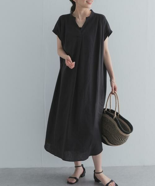 URBAN RESEARCH DOORS / アーバンリサーチ ドアーズ ワンピース | リネンレーヨンスキッパーフレンチワンピース（ブラック）