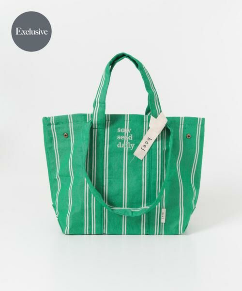 URBAN RESEARCH DOORS / アーバンリサーチ ドアーズ トートバッグ | 『別注』beej×DOORS　ストライプトートバッグ（グリーン）
