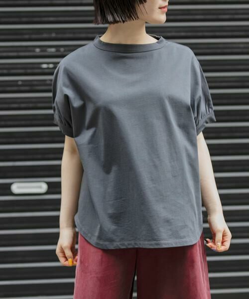 URBAN RESEARCH DOORS / アーバンリサーチ ドアーズ Tシャツ | FORK&SPOON　ボトルネックギャザースリーブTシャツ（チャコールグレー）