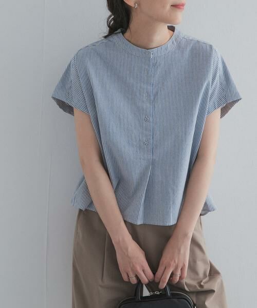 URBAN RESEARCH DOORS / アーバンリサーチ ドアーズ シャツ・ブラウス | ストライプクロップドブラウス（ブルー）