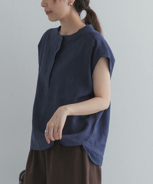 URBAN RESEARCH DOORS / アーバンリサーチ ドアーズ シャツ・ブラウス | リネンスキッパーフレンチブラウス（ネイビー）