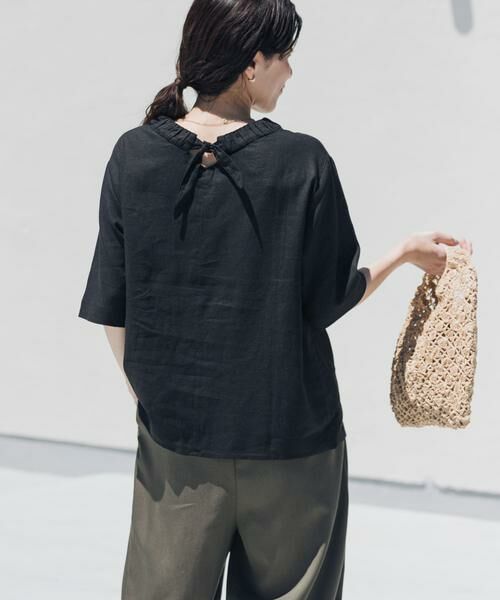 URBAN RESEARCH DOORS / アーバンリサーチ ドアーズ シャツ・ブラウス | リネンレーヨンバックリボンブラウス（ブラック）