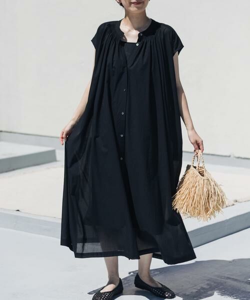 URBAN RESEARCH DOORS / アーバンリサーチ ドアーズ ワンピース | コットンボイルギャザーフレンチワンピース（ブラック）