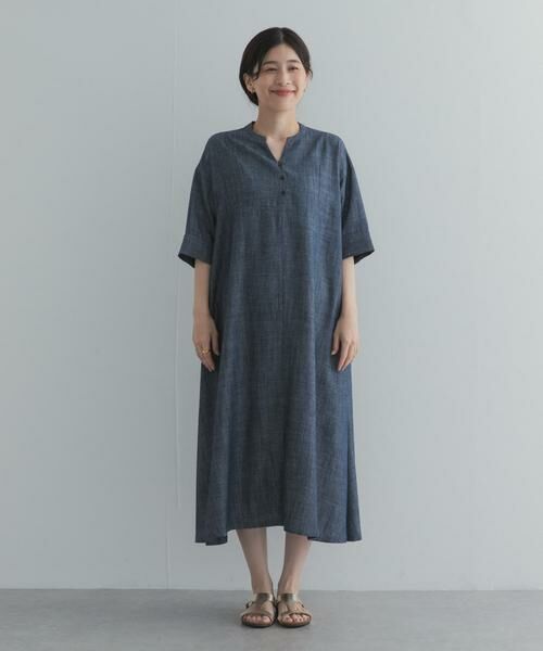 URBAN RESEARCH DOORS / アーバンリサーチ ドアーズ ワンピース | リネン混5分袖ミディワンピース | 詳細8