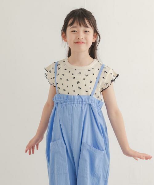 URBAN RESEARCH DOORS / アーバンリサーチ ドアーズ トップス | 花柄ワッフルフレンチフリルTシャツ(KIDS)(ホワイト系その他)