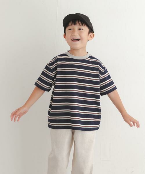 URBAN RESEARCH DOORS / アーバンリサーチ ドアーズ トップス | 『150サイズあり』ランダムボーダーワイドTシャツ(KIDS)（ネイビー）